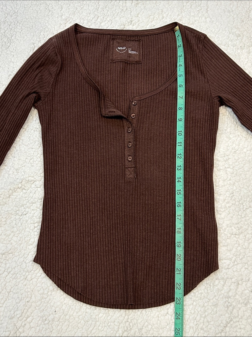 Aerie Brown Fitted Ribbed Scoop Neck Long Sleeve Henley Top size Small - Picture 14 of 16